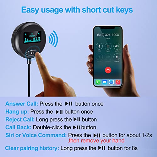 Bluetooth Car Kit, Aux Bluetooth Adapter For Car With Lcd Screen And Ground Loop Noise Isolator For Handsfree Talking And Music Streaming, Bluetooth Receiver For Car And Truck With Auto Reconnect #TOP2