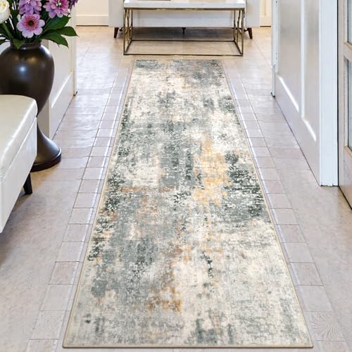 Morebes Modern Abstract Runner Rug, 2x7 Gray Hallway Rug
