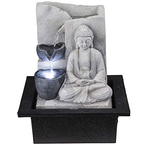 LED Tisch Zier Brunnen grau BUDDHA Design Wohn Zimmer Asia Wasser...