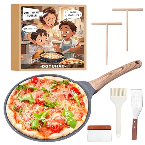 DOTUHAO Juego de 6 sartenes antiadherentes para crepes de cocina, sartén para panqueques, sartén plana con revestimiento de granito de 9.5 pulgadas, sartenes para tortillas Tawa Dosa, sartenes para