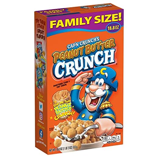 Cap'n Crunch Cereal, Peanut Butter, 18.8oz Box, Packaging May Vary
