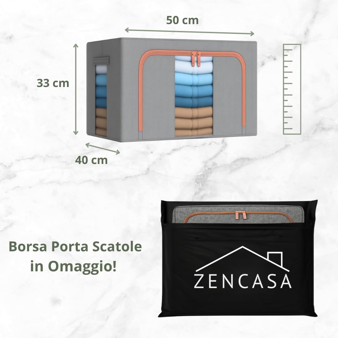 4 Scatole per Armadio Rigide con Cerniera da 66L, Set da 4 Contenitori per Armadio Salvaspazio, Organizer Armadio con Struttura in Metallo Pieghevole (66L (50x40x33cm), 4, unità)