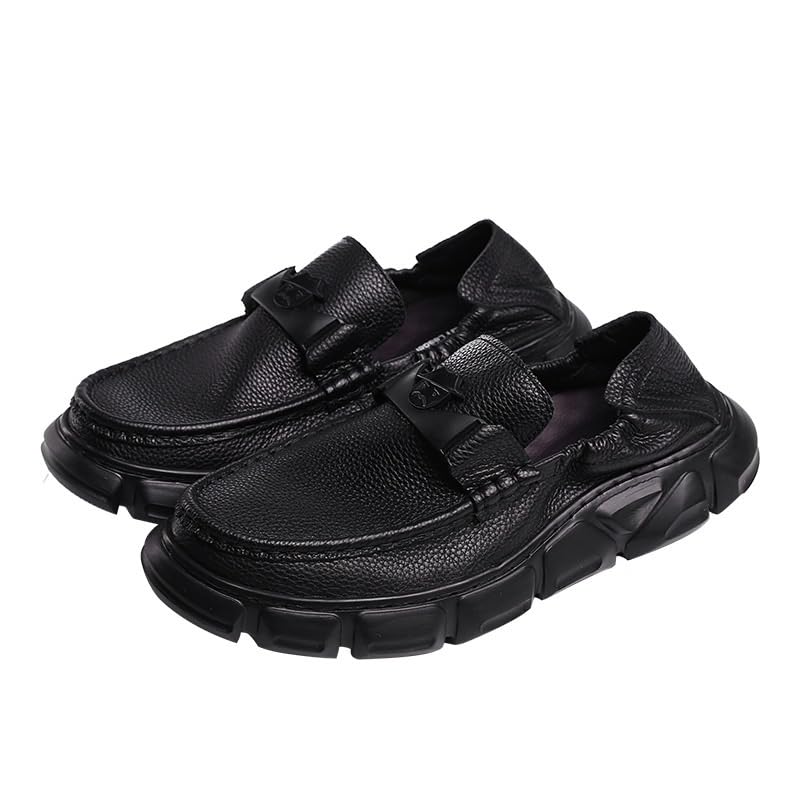 Men's Genuine Leather Platform Slip-On Oxfords Mens Casual Genuine Flats Soft Driving Walking Loafer Shoes