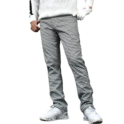 COMON GOLF(コモンゴルフ) ゴルフウェア メンズ パンツ ストレッチ 裏起毛 裏フリース 防寒 防風 大きいサイズ ゴルフパンツ ズボン スリット入り ウエストゴム入り 総柄 秋冬 秋 冬 CG-A21033 XL 千鳥格子