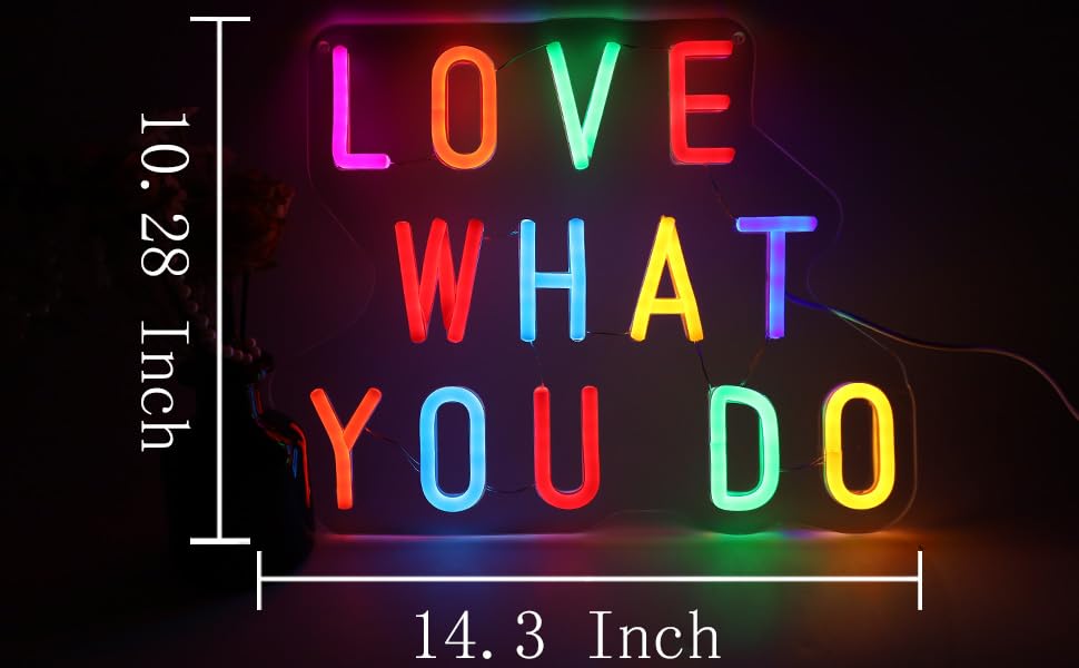 Image of Love What You Do LED Neon Sign, Inspirational Wall Decor with Dimmable USB Powered Neon Light for Bedroom, Living Room, Office, Bar Decor Holiday Birthday Gift