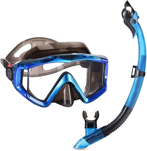 RMENST Juego de máscara de esnórquel, equipo de esnórquel para adultos, máscara de buceo de vidrio templado, máscara de natación panorámica HD