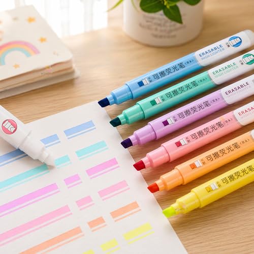 Image of WISHKEY Double-Head Erasable Marker Pens, Non-Toxic Ink, Quick Drying Colorful Highlighter Pens for Multipurpose, Stationery Items for Kids and Adults, 8+ Years (Pack of 6, Multicolor)