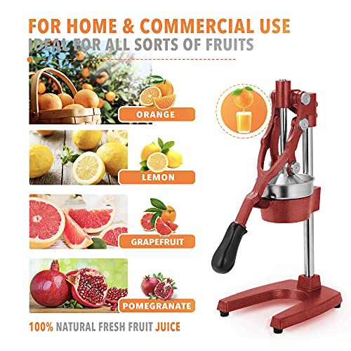 Gowintech 19 Inch Height Extra Tall Commercial Heavy Duty Cast Iron Hand Press Manual Orange Citrus Lemon Lime Grapefruit Pomegranate Fruit Juice Squeezer Machine Red #TOP3
