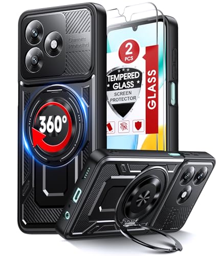 LeYi for Honor X5c/X5c Plus Case Invisible Ring Stand Holder with 2 Tempered Glass Screen Protectors Tough Protective Shockproof Mobile Phone Cover for Honour X 5c/X5 c Plus Black