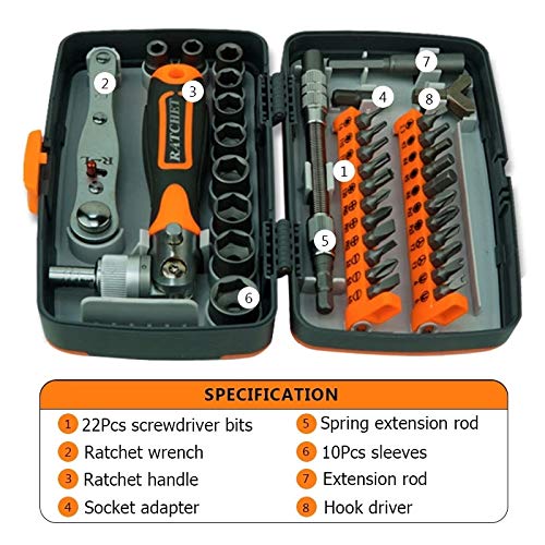 Ratelschroevendraaier 38 in 1 Set Precisie Schroef Bits Universele Spanner Rotatie Handvat Huishoudelijke DIY Reparatie Handgereedschap Kits - Afbeelding 3