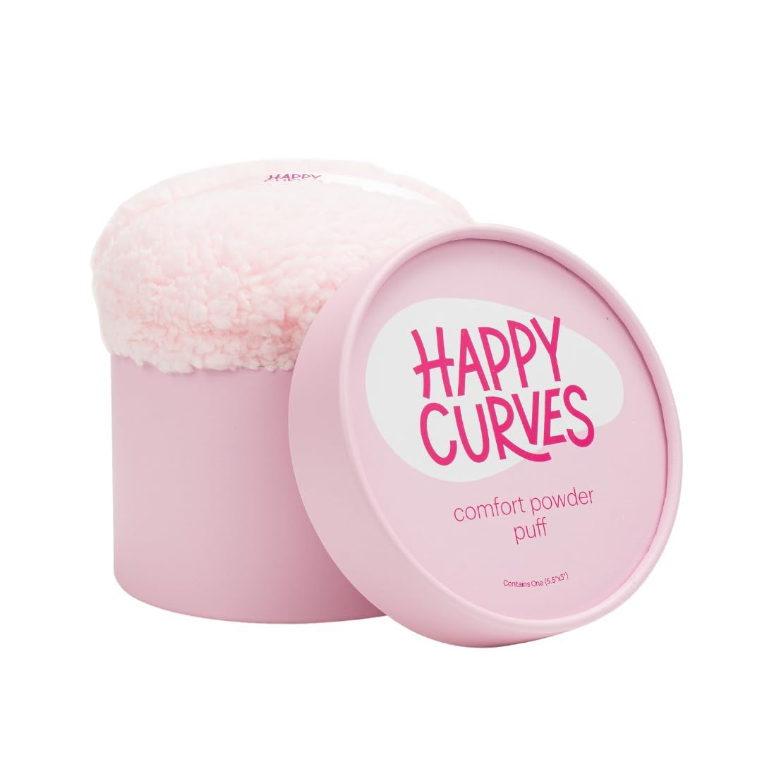 Happy Curves Comfort Puff, All Day Sweat, Odor, and Chafe Defense, Large Body Powder Applicator for Talc Free Deodorant, Ultra Soft Fleece with Strap and Travel Case (Powder Sold Separately)