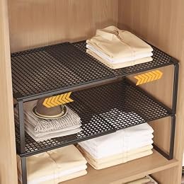 Expandable Stackable Cabinet Organizer - Adjustable Storage Shelf Rack for Kitchen, Bathroom, Pantry, and Office Space Saving