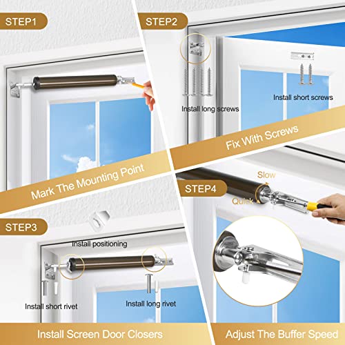 Medium Duty Screen Door Closers Kit, Adjustable Pneumatic Storm Door Closer For Medium And Light Weight Storm Doors (Brown) #TOP5