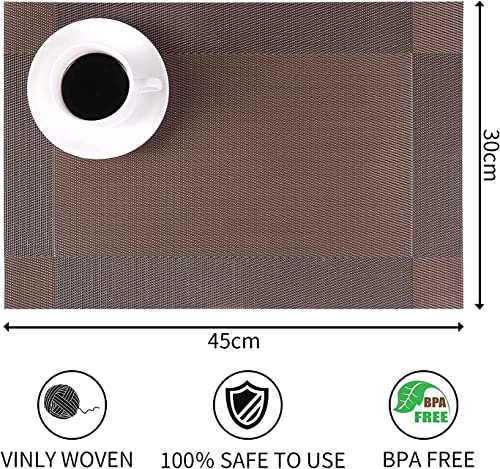 Image of Dining Table Placemats - 2pcs PVC Heat Resistant Washable Kitchen Mats for Dinner and Table Decor (2-Piece, Brown)