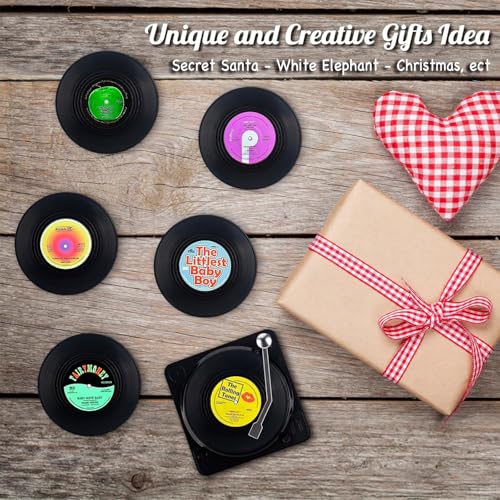 Valdivia Retro Vinyl Record Coasters with Player, Music Coasters Set of 6 for Drinks Bars, Office - Image 4