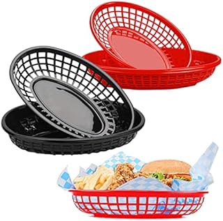 NCOALE Food Baskets, Reusable Plastic Oval Fruit Basket, Fries Baskets for Hotdogs Burgers Sweets Fruit Party Picnic Barbecue 2Colors 10PCS