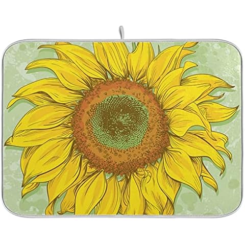 susiyo Vintage Sunflower Dish Drying Mats with Hanging Loop Reversible Absorbent Microfiber Fastest-Drying Rack Pads Dishes Drainer Mats 16''x18'' for Kitchen Countertops Sinks Cover