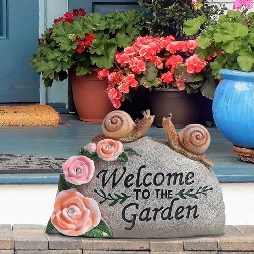 Halp·Ssfm Snail Garden Statue Outdoor Decor Art Solar Led Light Welcome Sign Sculpture Auspicious Snail Resin Figurine Yard Porch Patio Lawn Decorations Housewarming Gifts For Mom Grandma Women thumb #3