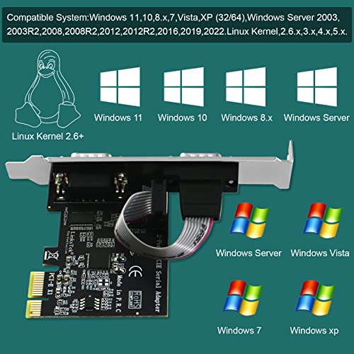 Image of PCIE-SE2 2-Port PCI Express RS-232 DB9 Serial Port Card for Windows XP, Vista,7, 8.x, 10, 11 32 /64bit and Linux PCs, PCIE RS232 Card, PCIE Serial DB9 Port Card