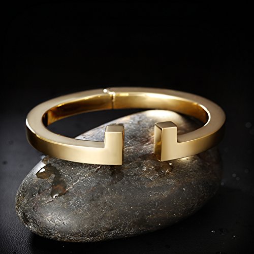 Jinbaoying Wistic Cuff Bracelet For Men Stainless Steel Metal And Spring-Clasp Gold Silver Black Plated Chunky Cuff Bangle Jewelry Gift (Mens Cuff Bangle (Gold)) #TOP4