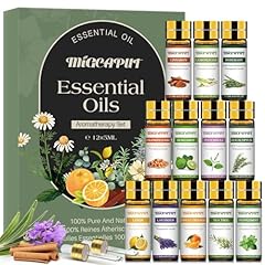 Idea Regalo - MIGCAPUT Set di Oli Essenziali per Diffusori 12 x 5ML, Olio Essenziale Naturale al 100% per Aromaterapia, SPA, Massaggi, Bagno - Tea Tree, Lavanda, Menta, Eucalipto, Bergamotto, Rosmarino, Limone