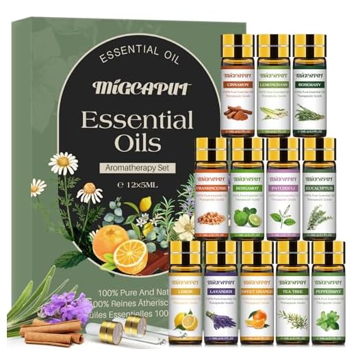 MIGCAPUT Set di Oli Essenziali per Diffusori 12 x 5ML, Olio Essenziale Naturale Puri al 100% per Aromaterapia, SPA, Massaggi, Bagno - Tea Tree, Lavanda, Menta, Eucalipto, Bergamotto, Rosmarino, Limone