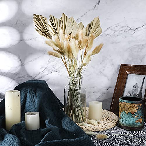 Nuanchu 66 Pieces Dried Palm Spears Leaves Dried Bunny Tail Grass Set Include 6 Pieces Dried Palm Fans Boho Palm Spears and 60 Pieces Boho Rabbit Tail Grass for Boho House Wedding Office Decor