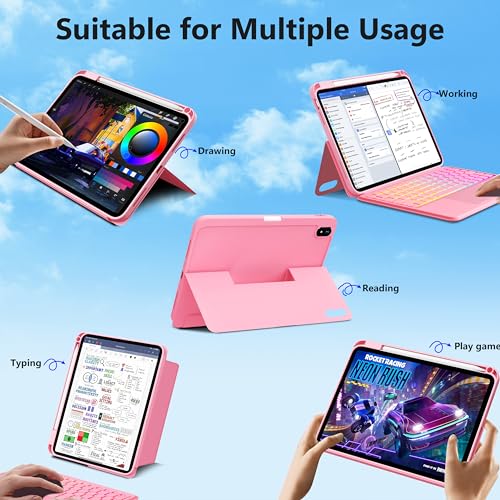 Image of Keyboard Case for iPad 11th (A16) & 10th Generation，Ultra-Light Magnetic Detachable Keyboard with Multi-Touch Trackpad - Backlit Keys,Adjustable Stand Case for iPad 11 inch 2025&10th Gen (Pink)