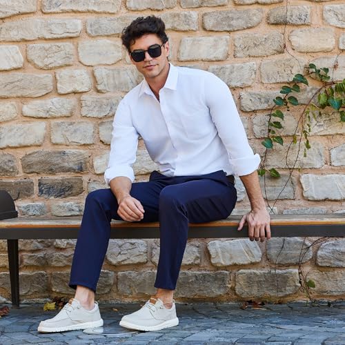 Image of ASITVO Men's Wide Canvas Loafers Slip on Boat Walking Shoes Casual Dress | Big Size Width Toe Box