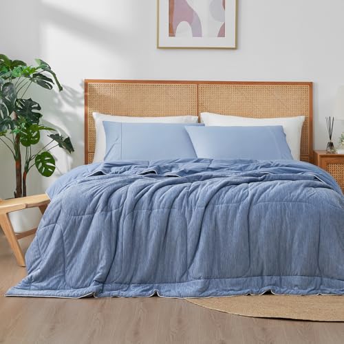 Image of Cooling Comforter Blanket for Hot Sleepers, Twin Size, Heather Denim Blue | All-season Bedding, Reversible Cool-to-touch Fabric, Q-Max > 0.45, Lightweight, Breathable, Machine Washable
