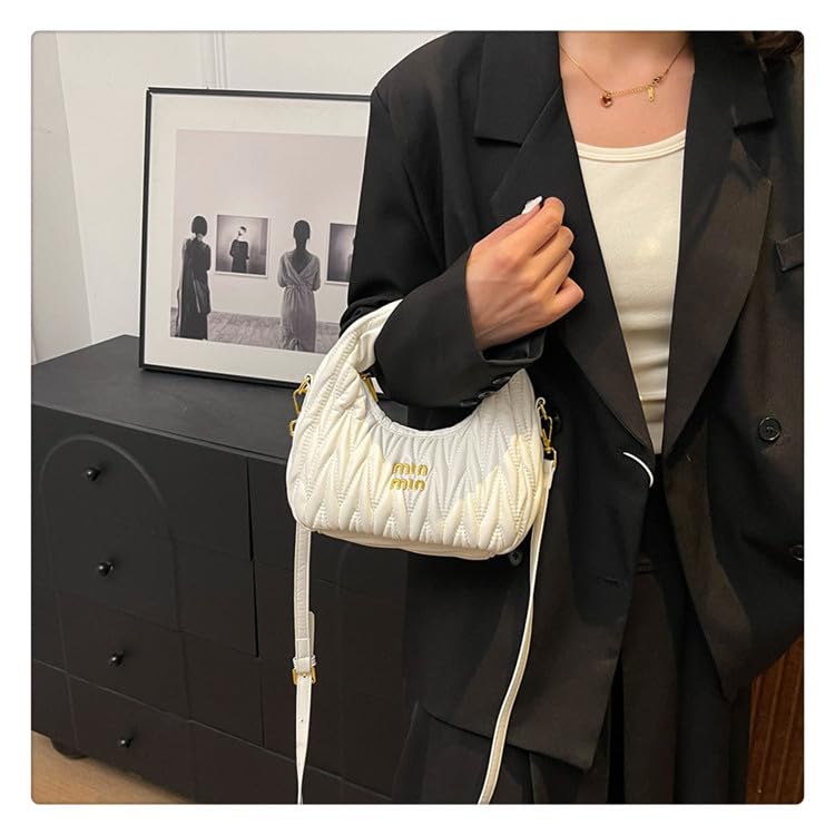 Women's Textured Crescent Crossbody Handbag, Wrinkled Shoulder Bag, High-end Versatile Design3