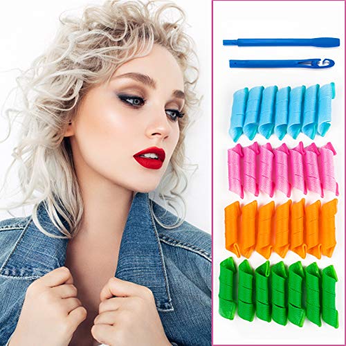 Hair Curlers Spiral Curls Large Hair Rollers Wavy Hair Curler - Self Grip Self Grip and No Heat Hair Styling Kit for Most Kinds Of Hairstyles With 2 Magic Wands (28 Pcs, 20cm)
