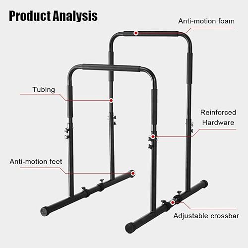 Miniatura 2 de Barra de inmersión, estación de soporte de inmersión ajustable con conector de seguridad para entrenamiento de fuerza de cuerpo completo. Altura