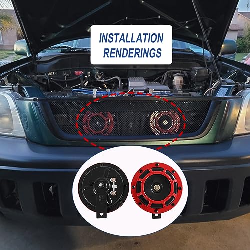 CARMOCAR Eletric Car Horn Kit 12V 135db Super Loud High Tone and Low Tone Metal Twin Horn Kit with Bracket for Cars Trucks SUVs RVs Vans Motorcycles Off Road Boats (red) - Thumbnail 3