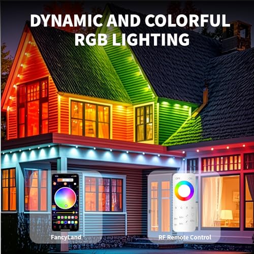 Image of 100FT Permanent Outdoor Lights, IP68 Waterproof Outdoor RGBW LED Eaves Lights 50LEDs with Smart App Control, Music Synchronization for Christmas Garden Party Holiday House Decorations