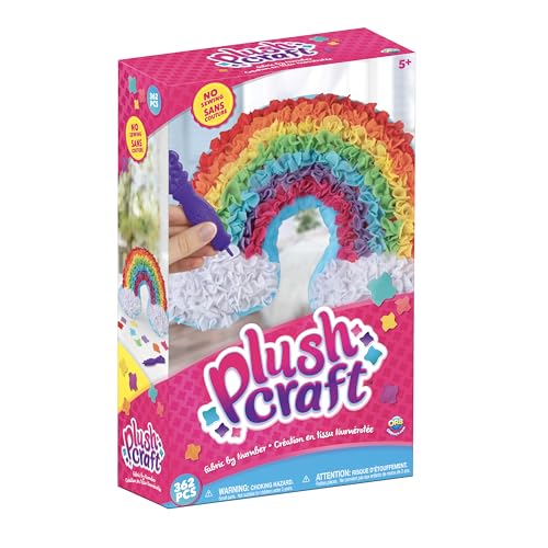 ORB PlushCraft DIY Rainbow Pillow Crafting Kit - Mess Free Fabric by Number System and No Sewing Required - Perfect Arts and Crafts Project and Gift for Boys and Girls