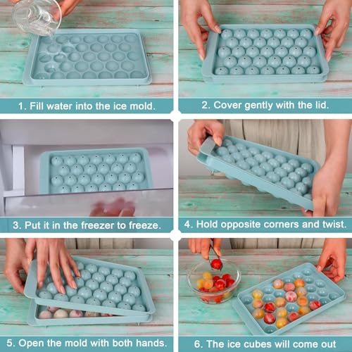 Image of AIG 33 Cavity Ice Cube Tray for Freezer, Round Ice Cube Tray with Spill-Resistant Lid, Easy-Release Reusable Ice Mold for Drinks & Beverages (Pack of 2)