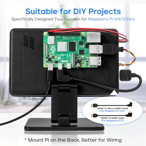 Image of ROADOM Touch Screen Monitor with Case, 7'' Raspberry Pi Screen, IPS FHD 1024x600,Responsive and Smooth Touch,Dual Built-in Speakers,HDMI Input,Compatible with Raspberry Pi /PC /Camera /Gaming /TV