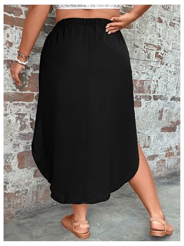 OYOANGLE Women's Plus Size Drawstring High Waisted Side Split Skirt Summer Casual Skirts3