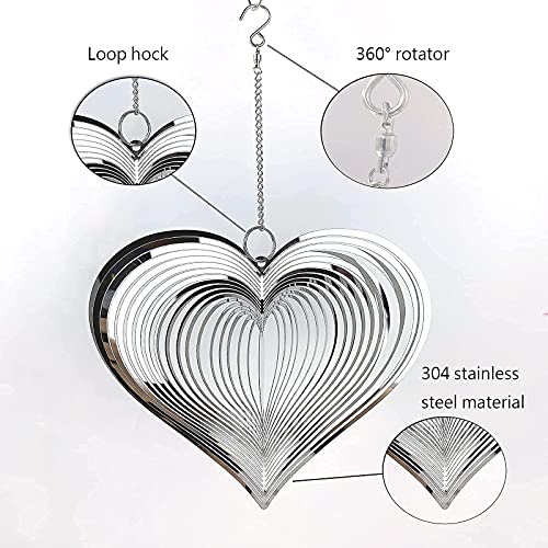Lzaoa 3D Wind Spinners Outdoor Metal Decorations, Hanging Heart Stainless Steel Wind Spinners For Yard Art And Balcony Decor Garden Decorations, Kinetic Sculptures， Worth Gift Indoor Outdoor Garden #TOP3