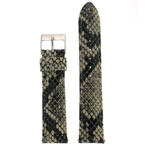 Tech Swiss Watch Band Leather Strap Quick Change Snake Print 18 millimeter Cream Black