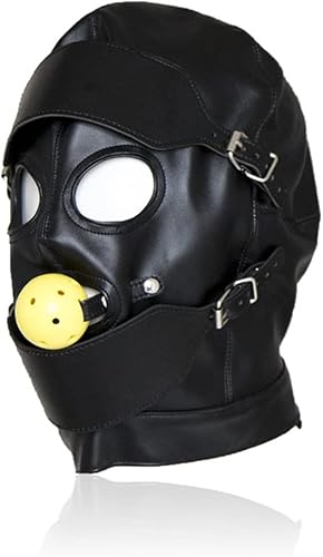 Miniatura 5 de Máscaras con cordones ahuecados para la boca, máscaras de cuero suave con capucha para la cabeza con los ojos vendados para cosplay.