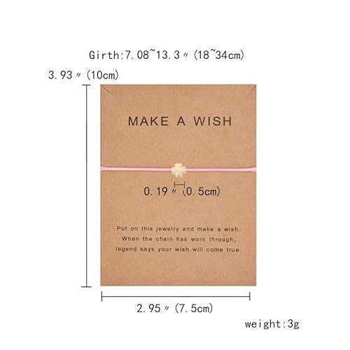 Huno Simple Adjustable Braided Heart Shaped Bracelet With Wish Cards Star Wrap Wristband Bangle For Women Girls Friendship Jewelry 5Pcs/Pack (Leaf Clover) #TOP1