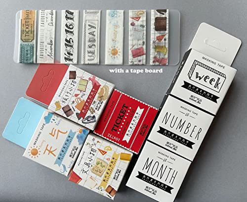 Washi Tape Set Of 7 Rolls - Travel Planner Daily Life Diary Number Weather Week Date Notebooks Decorative Diy Japanese Masking Adhesive Sticky Paper Washi Tape Set (Width: 15Mm) #TOP2