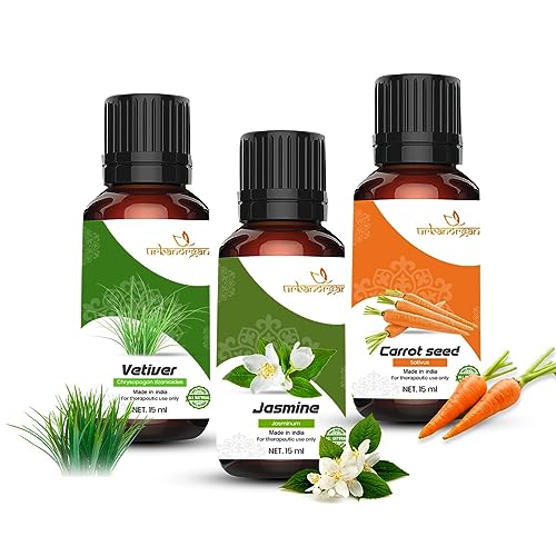 Image of Pure Combo Of 3 Essential oil For Hair & Skin Natural Therapeutic Grade & Undiluted Oil 15ML (Vetiver-Jasmine-Carrotseed)