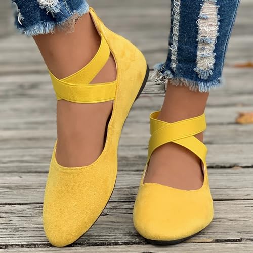 Women's Comfortable Fashion Elastic Ankle Straps Flats Shoes, Flat Shoes Dressy Ballet Flats with Stretch Ankle Straps Square Toe Slip on Walking Shoes Yoga Flat Shoes Slip On Loafers4