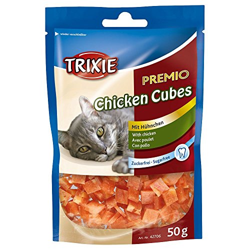Trixie Premio Chicken Cubes | 50 g | Delizioso snack per gatti tra un pasto e l'altro | Elevato contenuto di pollo del 73 % | Senza additivi e zuccheri | Senza cereali