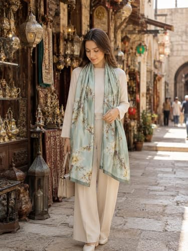 Image of MALINA Women's Polyester Silk Satin Stole Scarf - Soft Lightweight Fashion Wrap, Elegant Floral & Gradient Design, summer stole,Scarf For Women,Premium Stole,Large Size 180x90 cm'