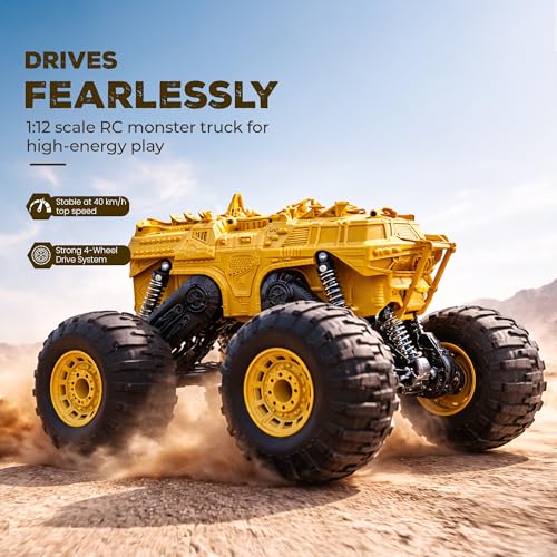 Image of Moon Rover Remote Control Car 4x4 | 1:12 Scale 40 KM /H High-Speed | 4WD Off-Road | 360 Rotation | 45 Climb | 2.4GHz Signal | 7.4V Rechargeable Battery Fun Learning Toy for 6-12 Year - Yellow