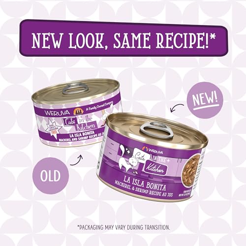 Image of Weruva Cats in The Kitchen, La Isla Bonita with Mackerel & Shrimp Au Jus Cat Food, 3.2oz Can (Pack of 24)